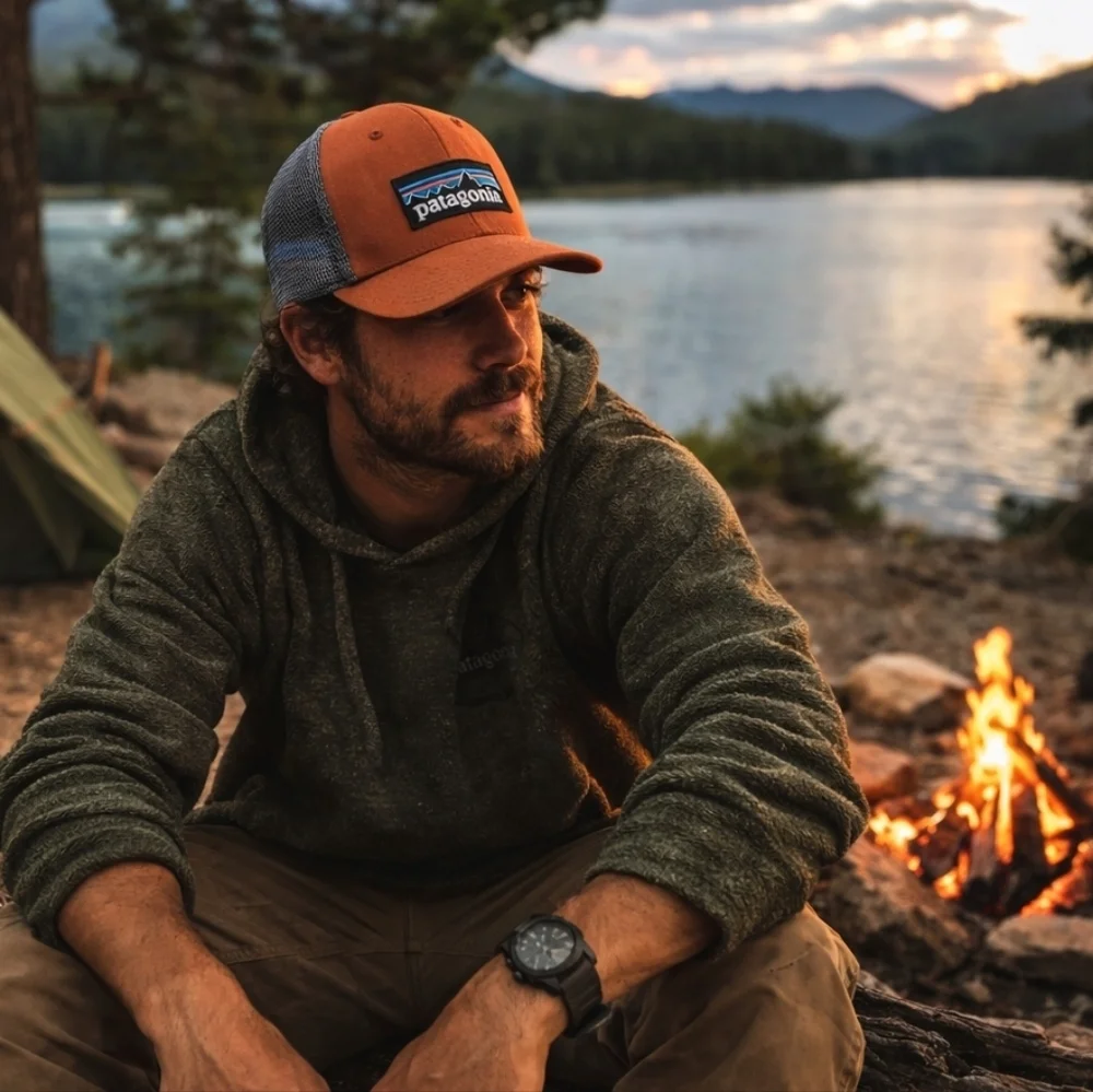 Patagonia Orange Trucker Hat Mesh Back Camping Dad Cap
